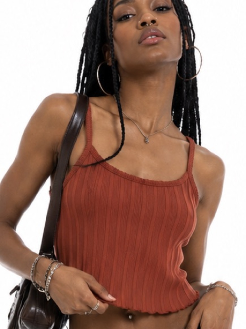 Aeropostale Rust Ribbed Scoop Neck Crop Tank Large